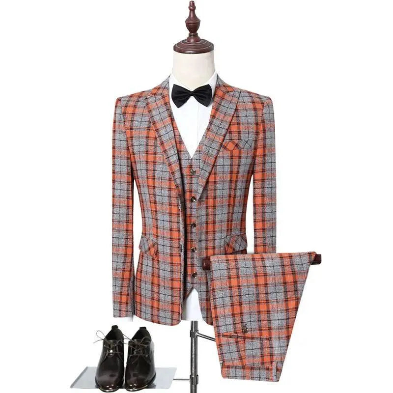 Elegant Men’s Suit - Plaid Single-Breasted