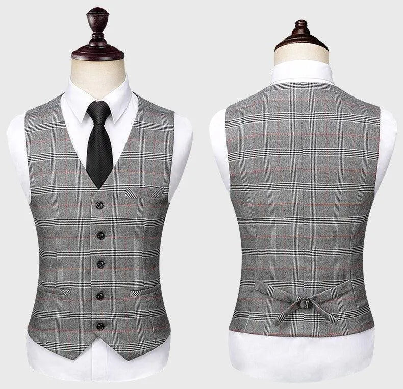 Elegant Men’s Suit - Plaid Single-Breasted