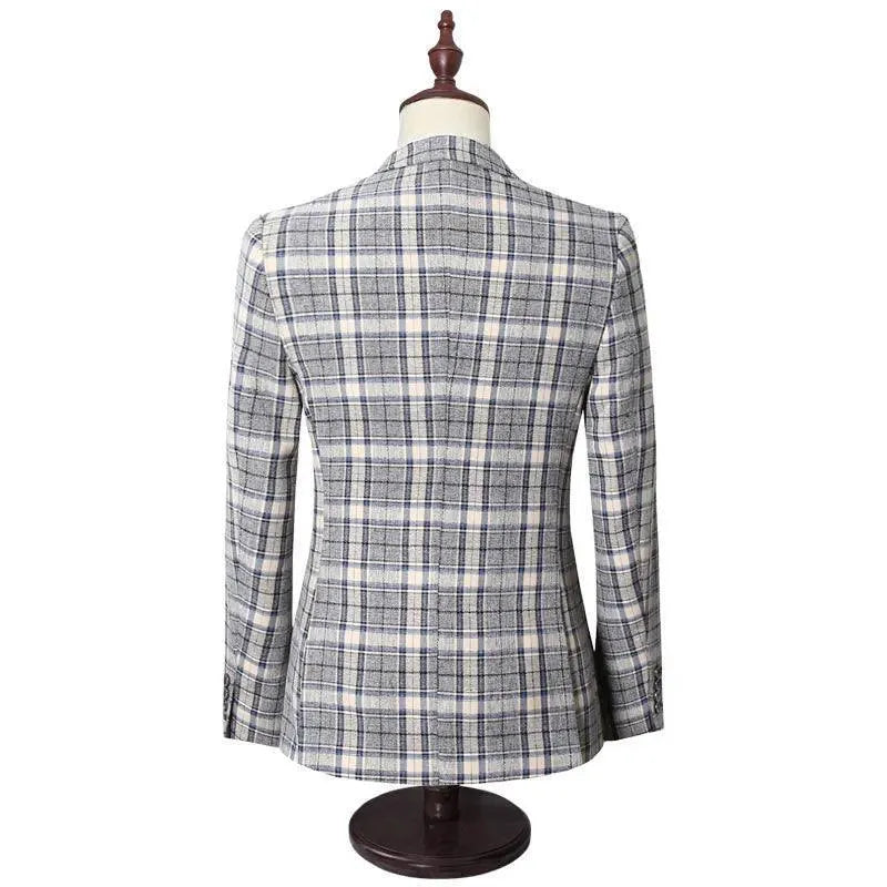 Elegant Men’s Suit - Plaid Single-Breasted