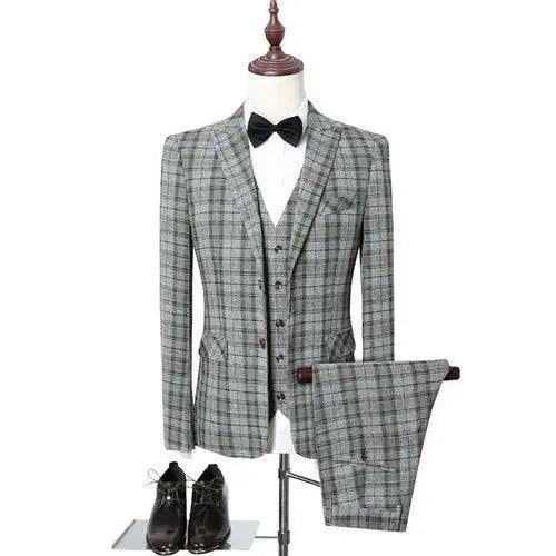 Elegant Men’s Suit - Plaid Single-Breasted