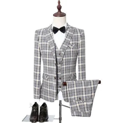 Elegant Men’s Suit - Plaid Single-Breasted