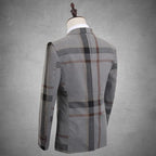 Elegant Men’s Suit - Plaid Single-Breasted, Grey