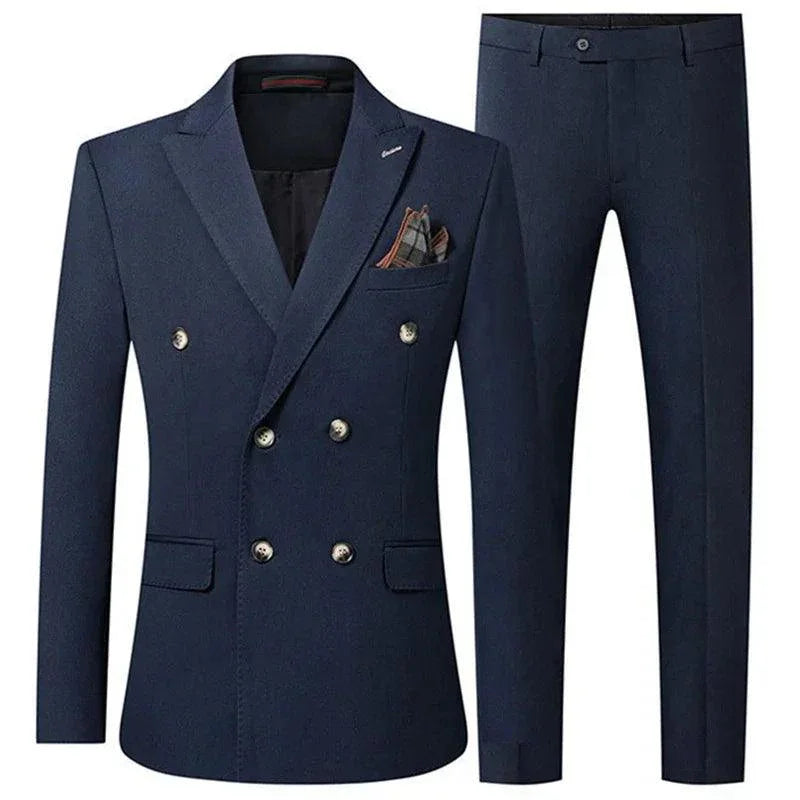Elegant Men’s Suit - Solid Double-Breasted