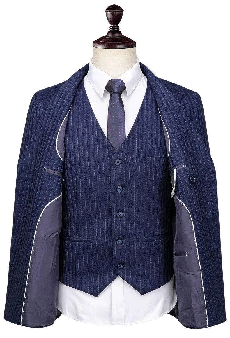 Elegant Men’s Suit - Striped Double-Breasted