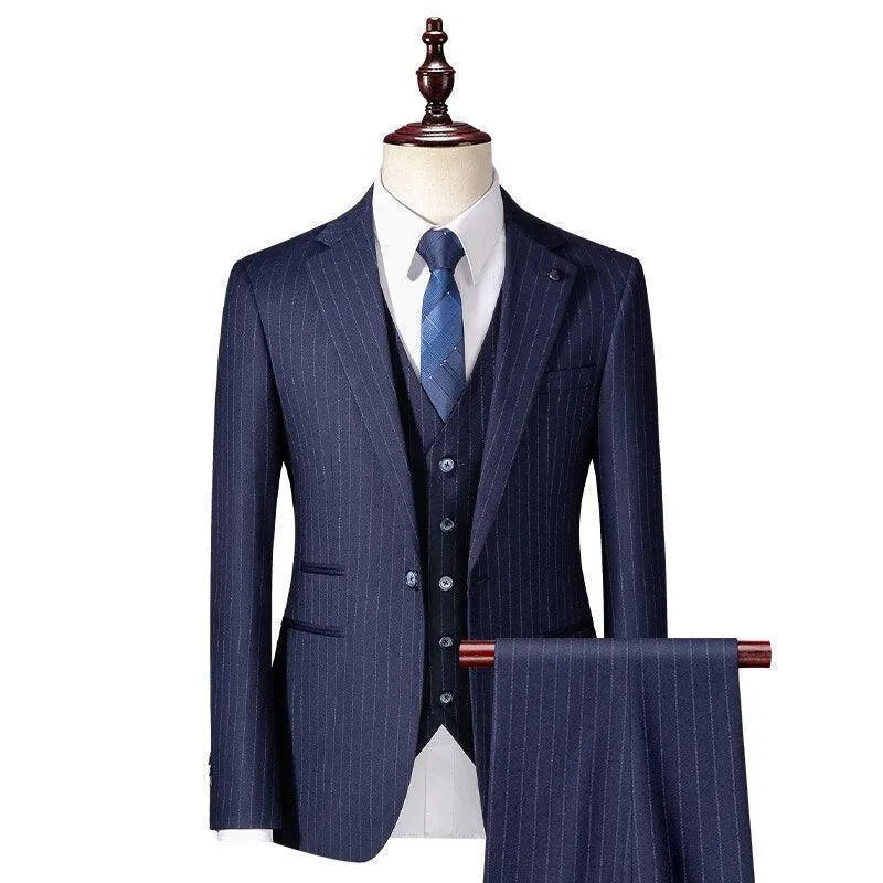 Elegant Men’s Suit - Striped Single-Breasted - Navy