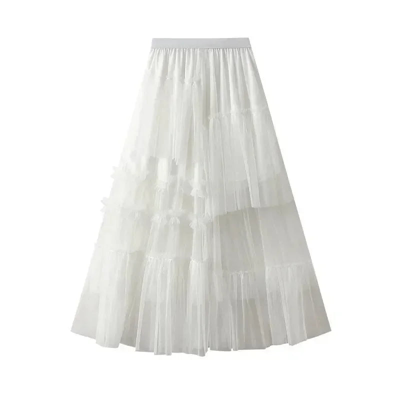 Elegant Mesh Splicing Skirt for Women -Guocali