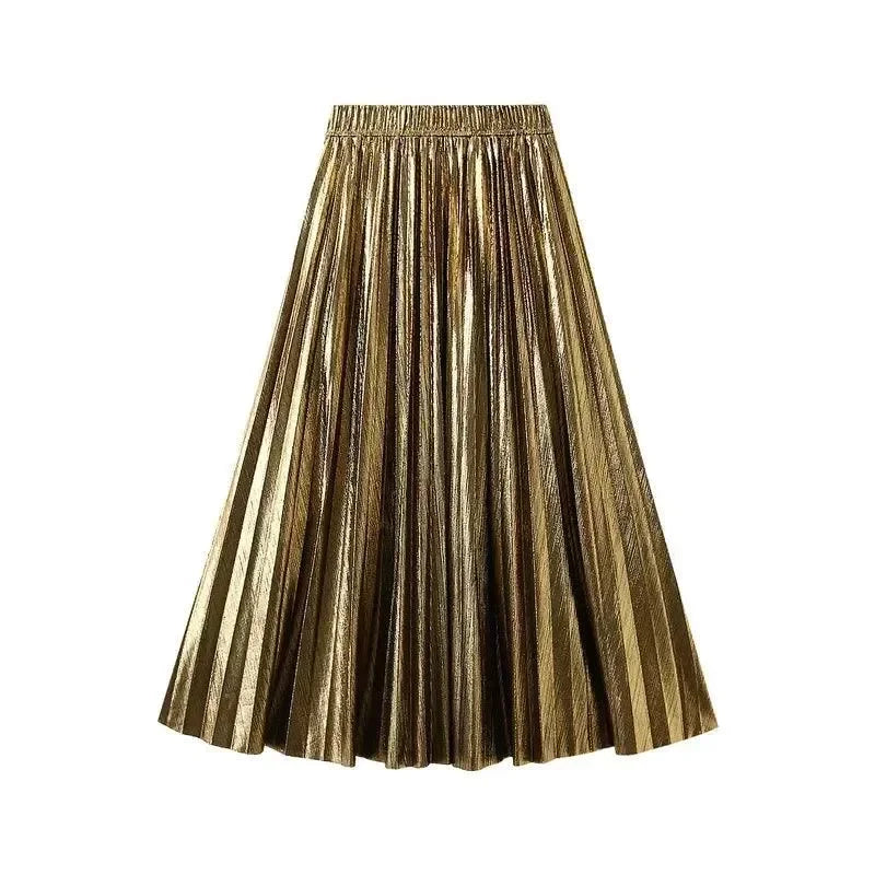 Elegant Metallic Pleated Skirt for Women -Guocali