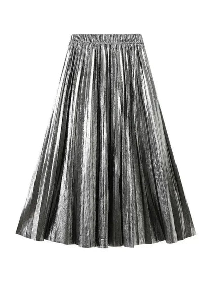 Elegant Metallic Pleated Skirt for Women -Guocali
