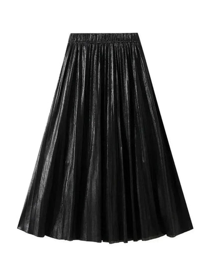 Elegant Metallic Pleated Skirt for Women -Guocali
