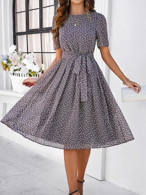 Elegant Polka Dot Print Strappy Dress -Guocali