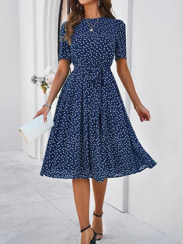 Elegant Polka Dot Print Strappy Dress -Guocali