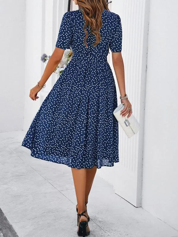 Elegant Polka Dot Print Strappy Dress -Guocali
