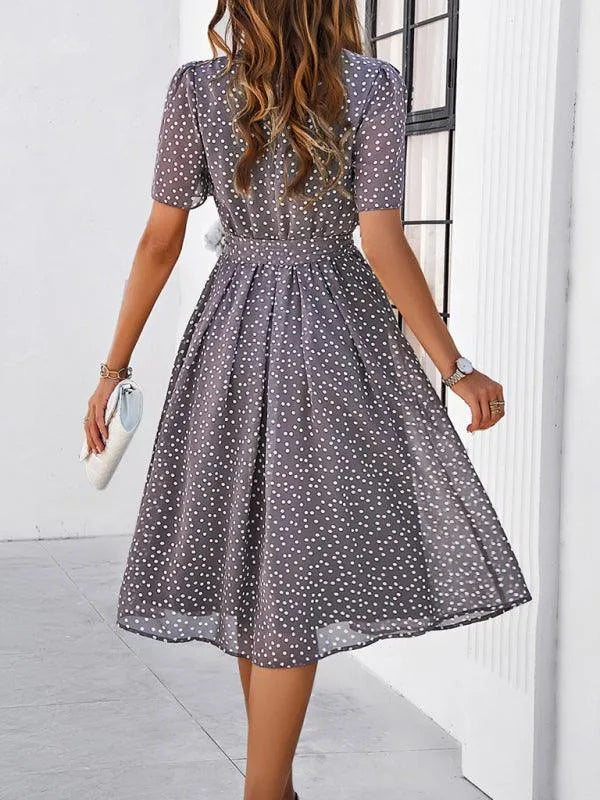 Elegant Polka Dot Print Strappy Dress -Guocali