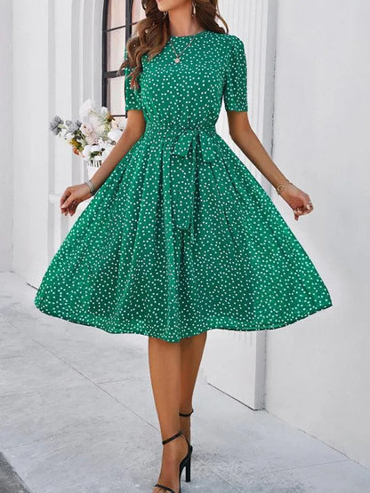 Elegant Polka Dot Print Strappy Dress -Guocali