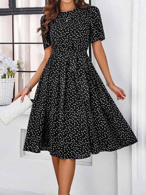 Elegant Polka Dot Print Strappy Dress -Guocali