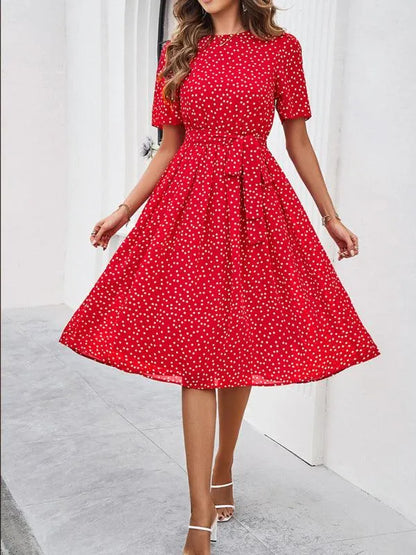 Elegant Polka Dot Print Strappy Dress -Guocali