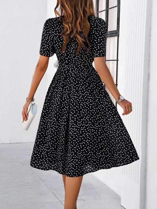 Elegant Polka Dot Print Strappy Dress -Guocali