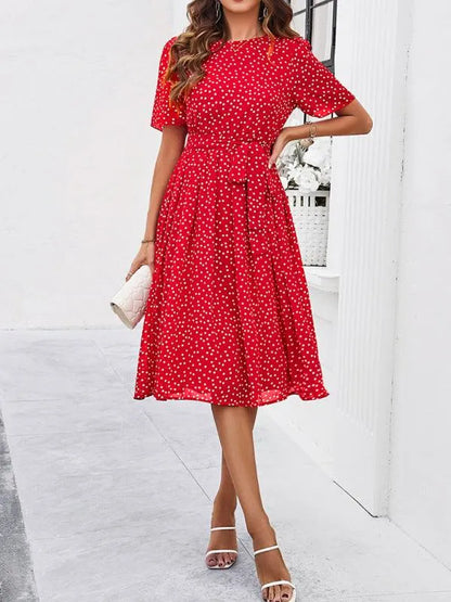 Elegant Polka Dot Print Strappy Dress -Guocali