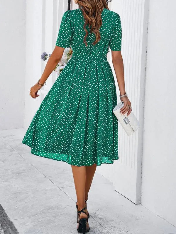 Elegant Polka Dot Print Strappy Dress -Guocali
