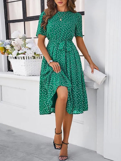 Elegant Polka Dot Print Strappy Dress -Guocali