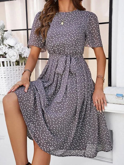 Elegant Polka Dot Print Strappy Dress -Guocali