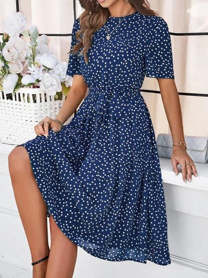 Elegant Polka Dot Print Strappy Dress -Guocali