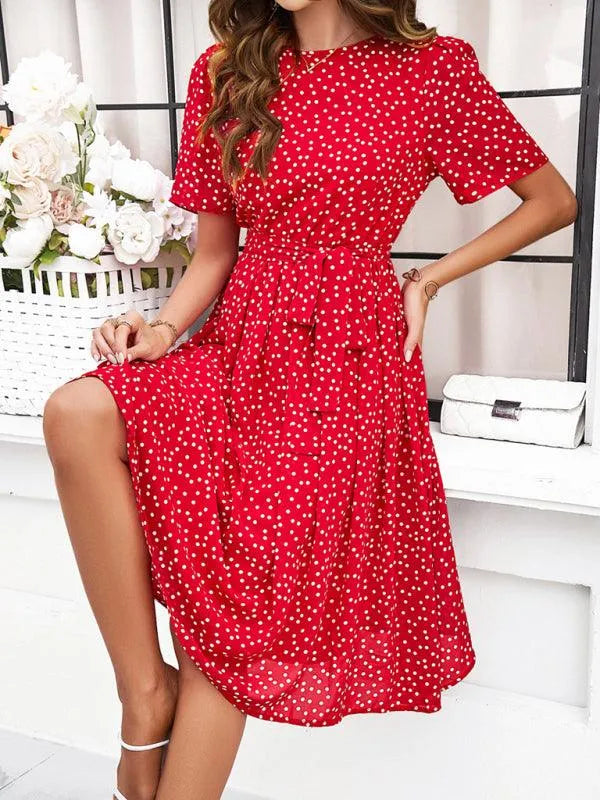 Elegant Polka Dot Print Strappy Dress -Guocali