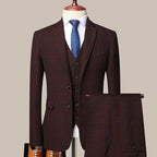 Elegant, Professional Men’s Suit - Plaid Single-Breasted - Burgundy