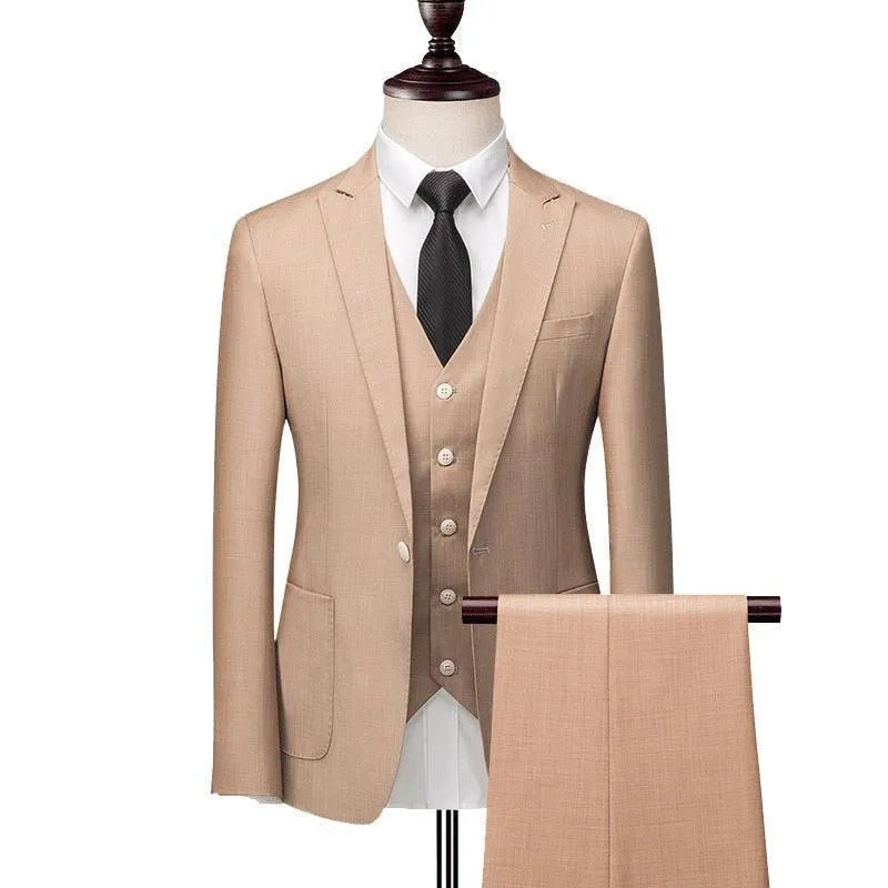 Elegant, Professional Men’s Suit - Solid Single-Breasted - Khaki