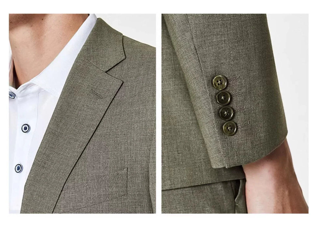 Elegant, Professional Men’s Suit - Solid Single-Breasted - Khaki