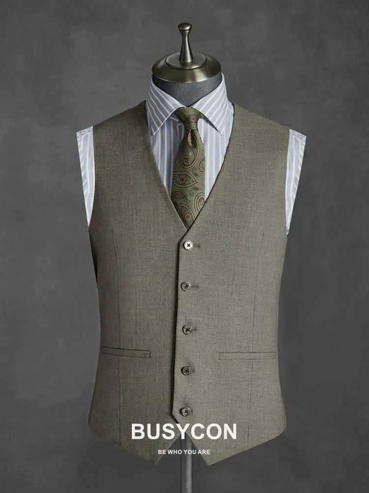 Elegant, Professional Men’s Suit - Solid Single-Breasted - Khaki