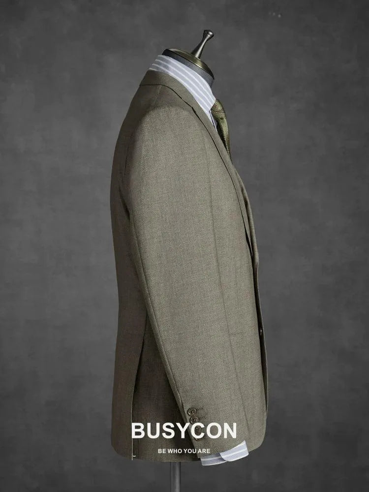 Elegant, Professional Men’s Suit - Solid Single-Breasted - Khaki