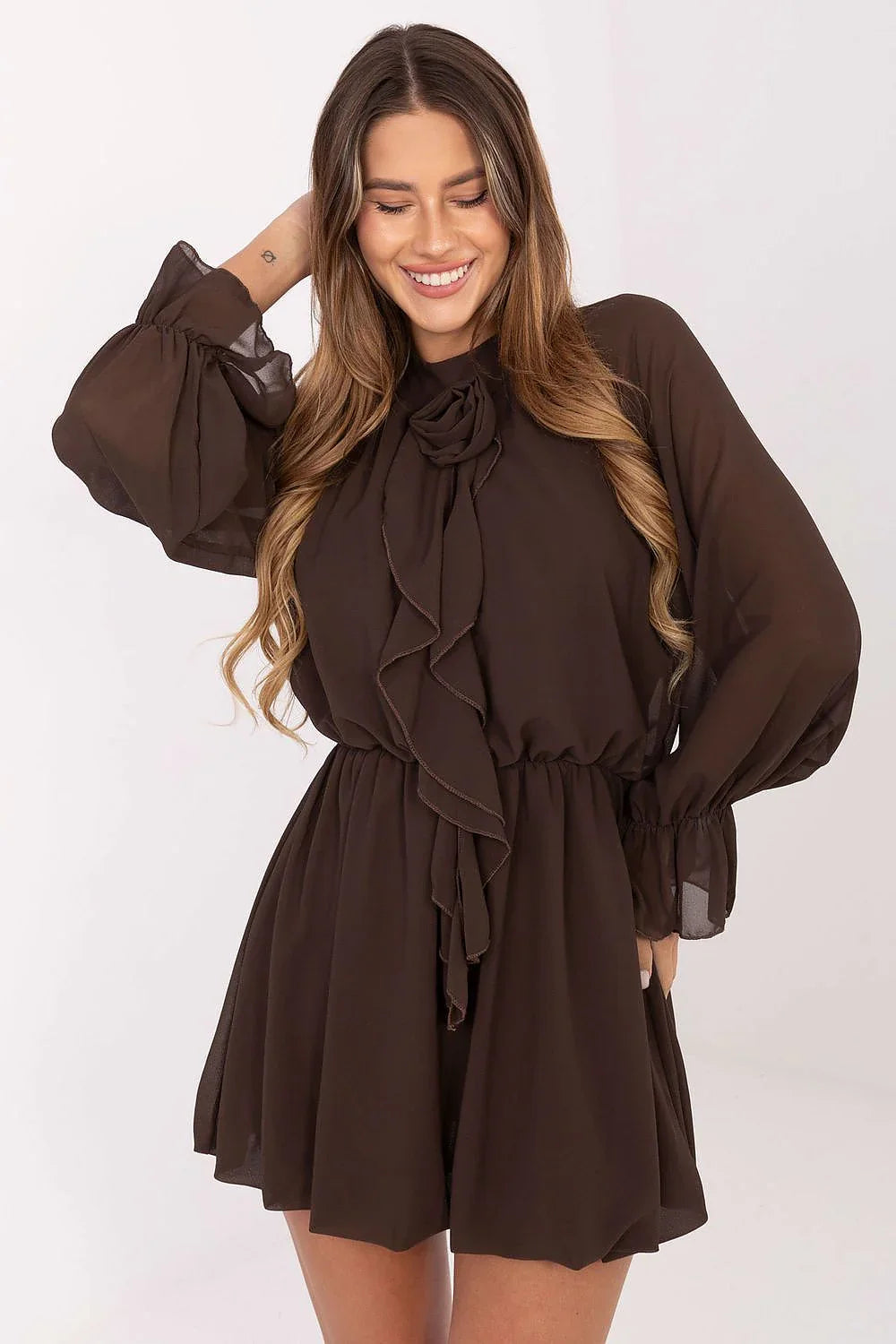 Elegant Round Neck Long Sleeves Day Dress