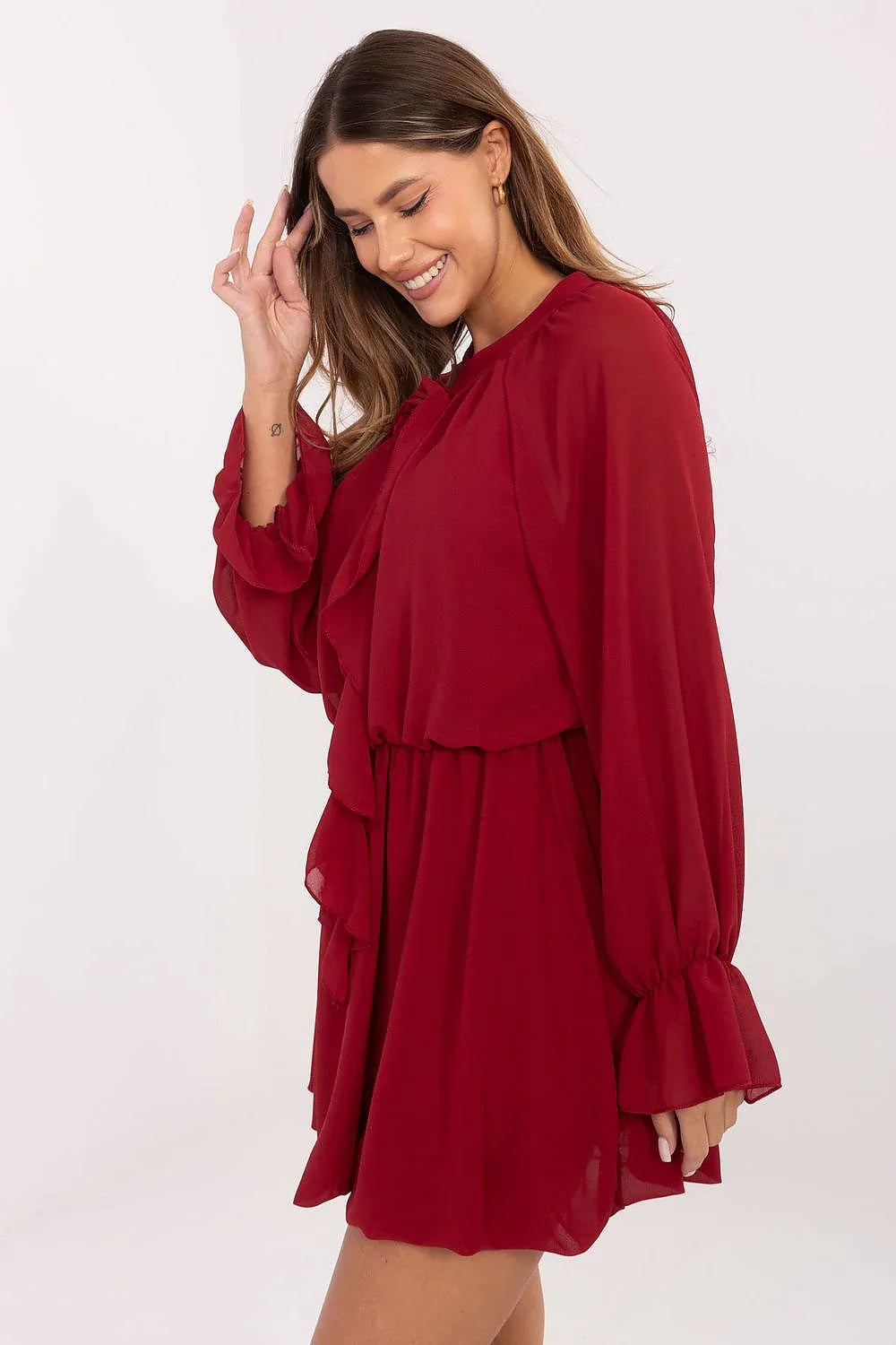 Elegant Round Neck Long Sleeves Day Dress