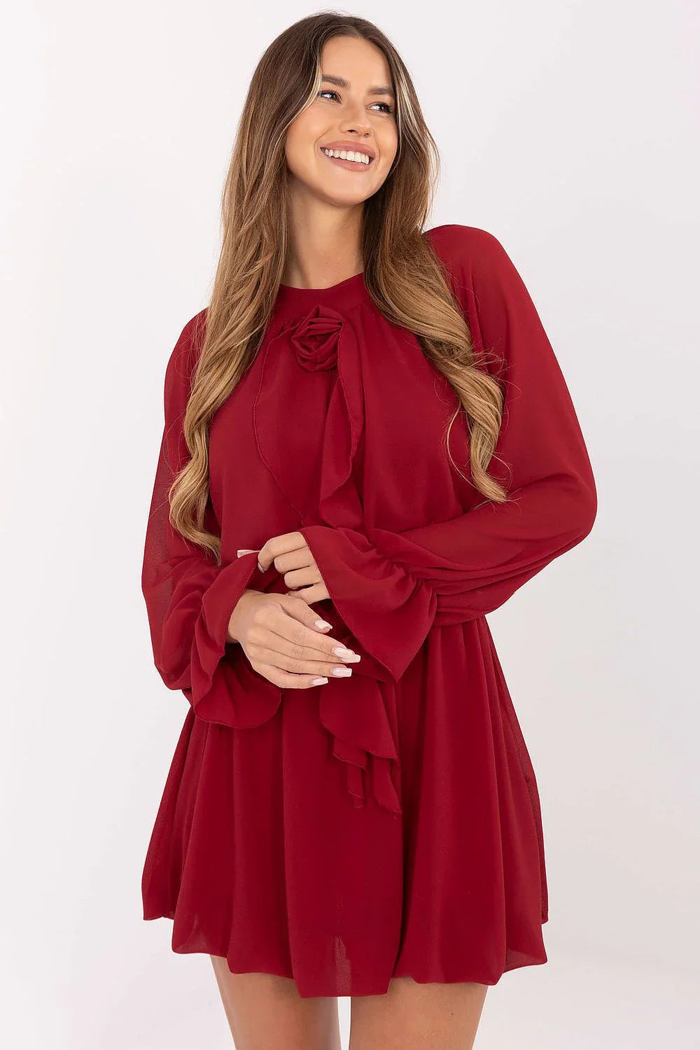 Elegant Round Neck Long Sleeves Day Dress