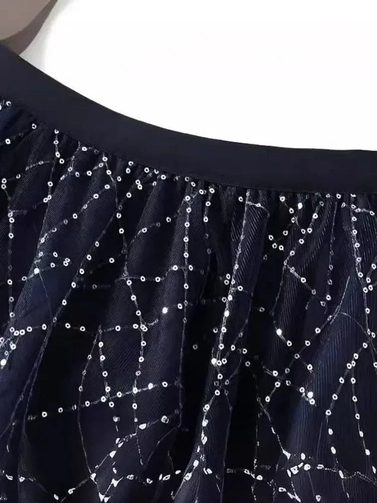 Elegant Sequin Pleated A-Line Skirt -Guocali