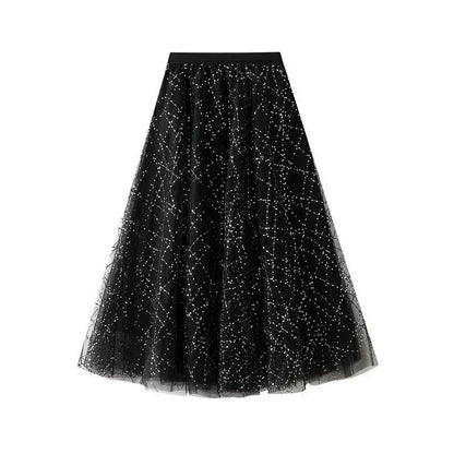 Elegant Sequin Pleated A-Line Skirt -Guocali