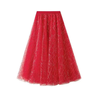 Elegant Sequin Pleated A-Line Skirt -Guocali