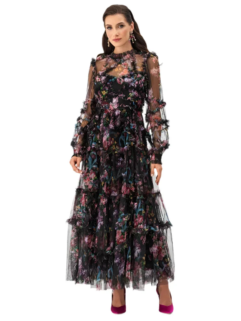 Elegant Sexy Lace Floral Maxi Prom Dress – Glamorous Evening Gown -Guocali