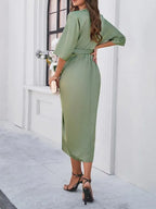 Elegant Solid Color Waist-Cinching Dress -Guocali