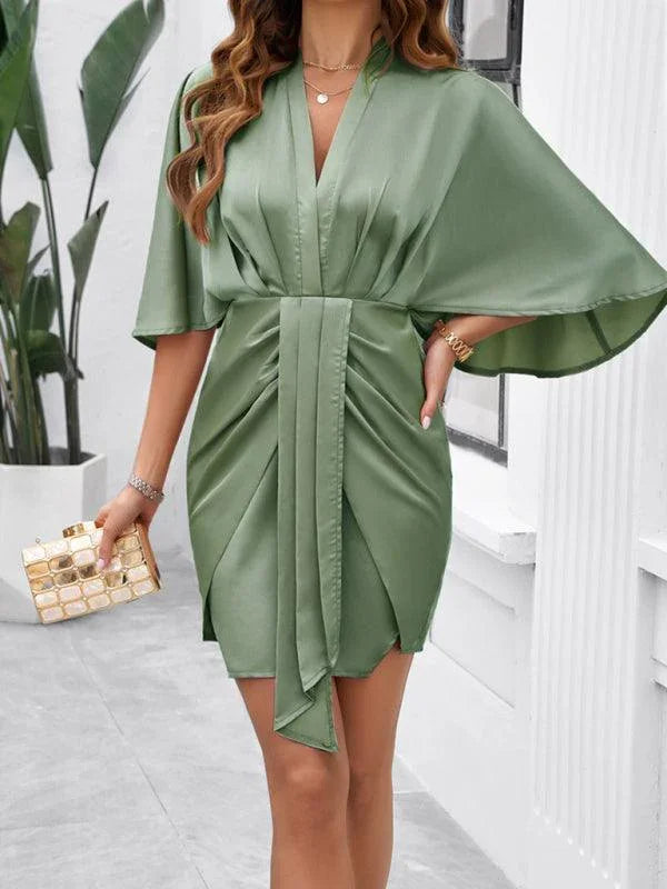 Elegant Solid Color Waist Dress -Guocali