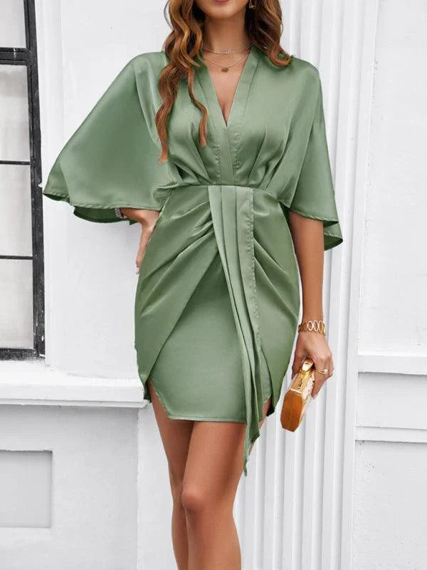 Elegant Solid Color Waist Dress -Guocali