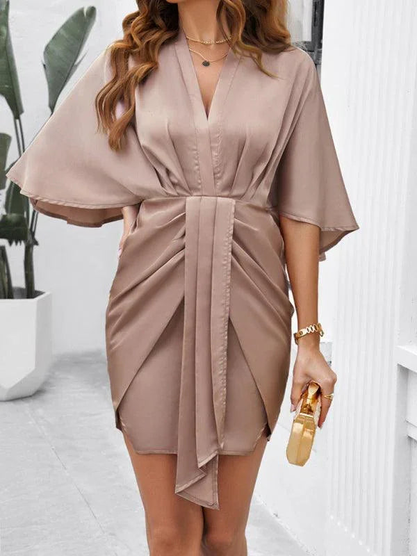 Elegant Solid Color Waist Dress -Guocali