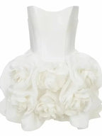 Elegant Strapless White Flower Short Dress -Guocali