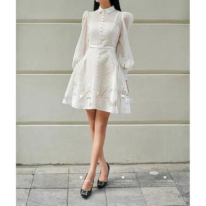 Elegant White Lace A-Line Dress -Guocali