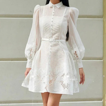Elegant White Lace A-Line Dress -Guocali