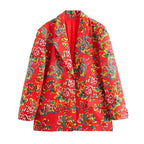 Elegant Women's Pant Suit - Floral Single-Breasted