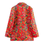 Elegant Women's Pant Suit - Floral Single-Breasted