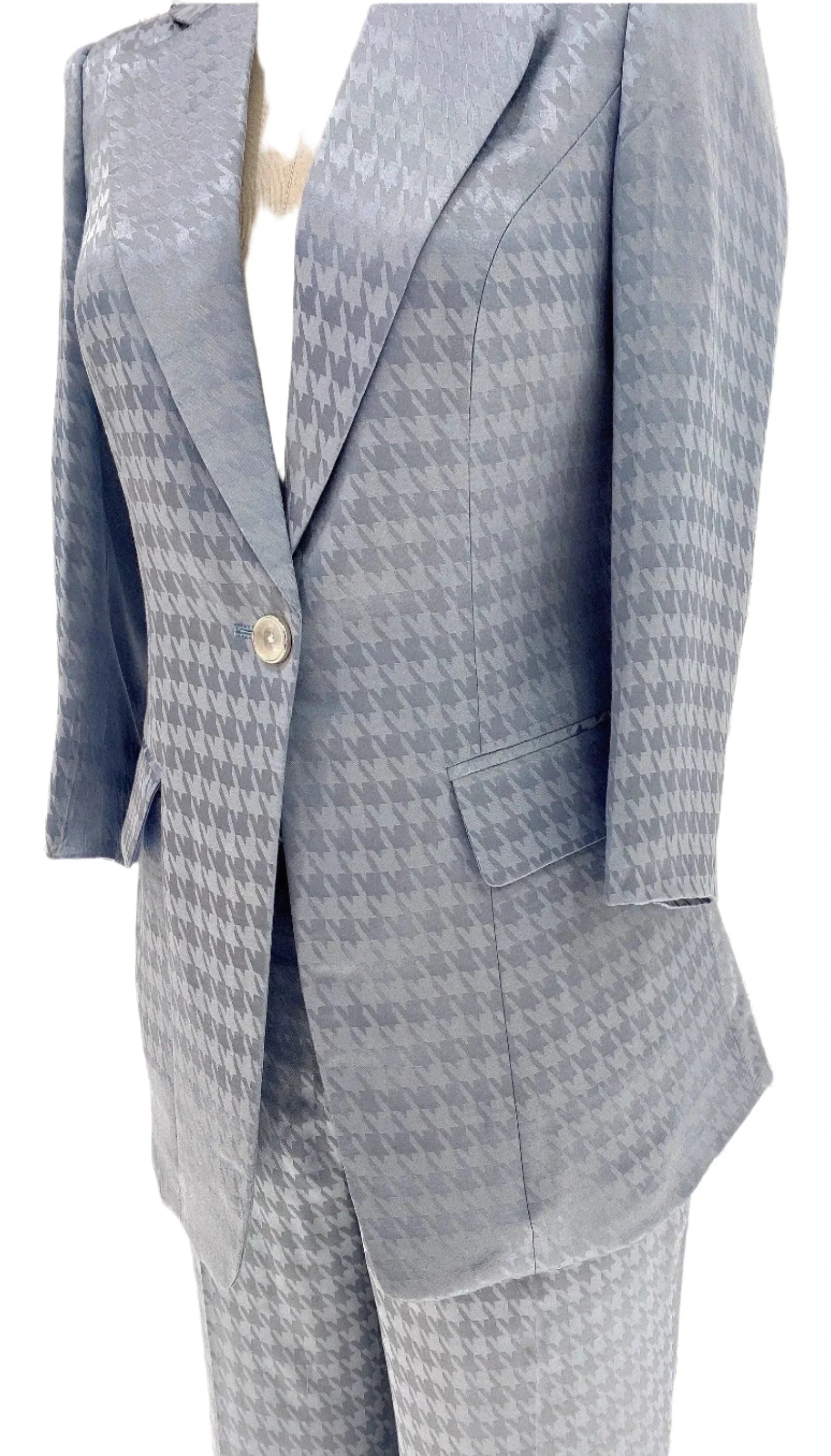 Elegant Women's Pant Suit - Plaid Single-Breasted