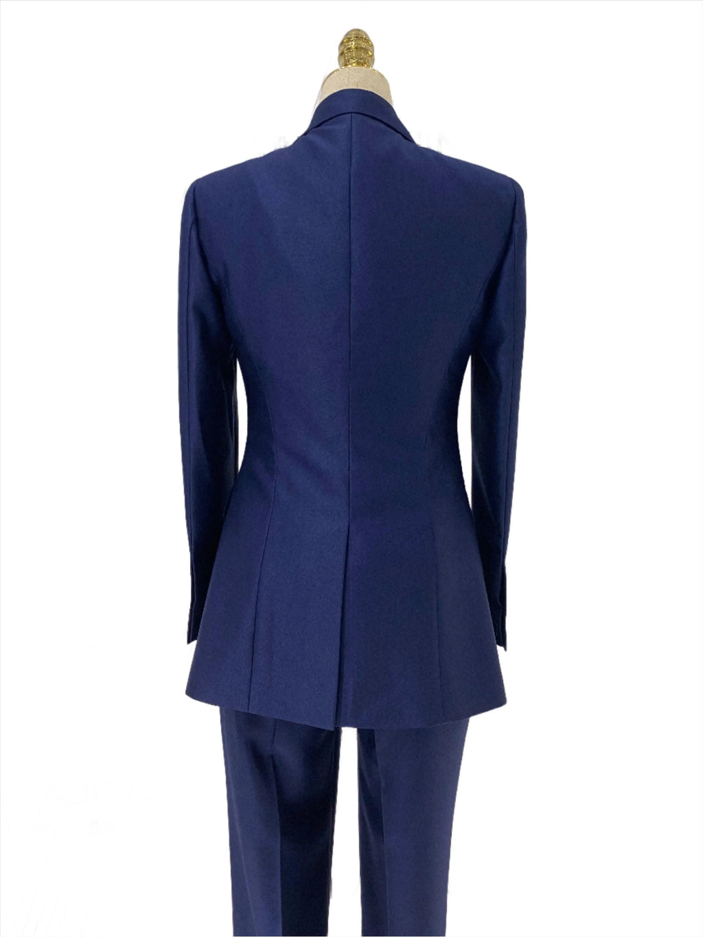 Elegant Women's Pant Suit - Solid Button - Navy
